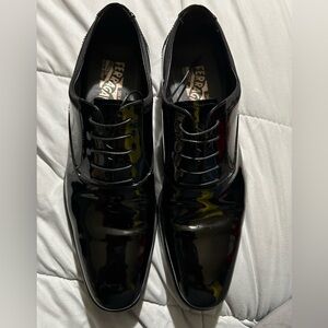 Black Patent Salvatore Ferragamo Aiden Tuxedo Oxfords 8D